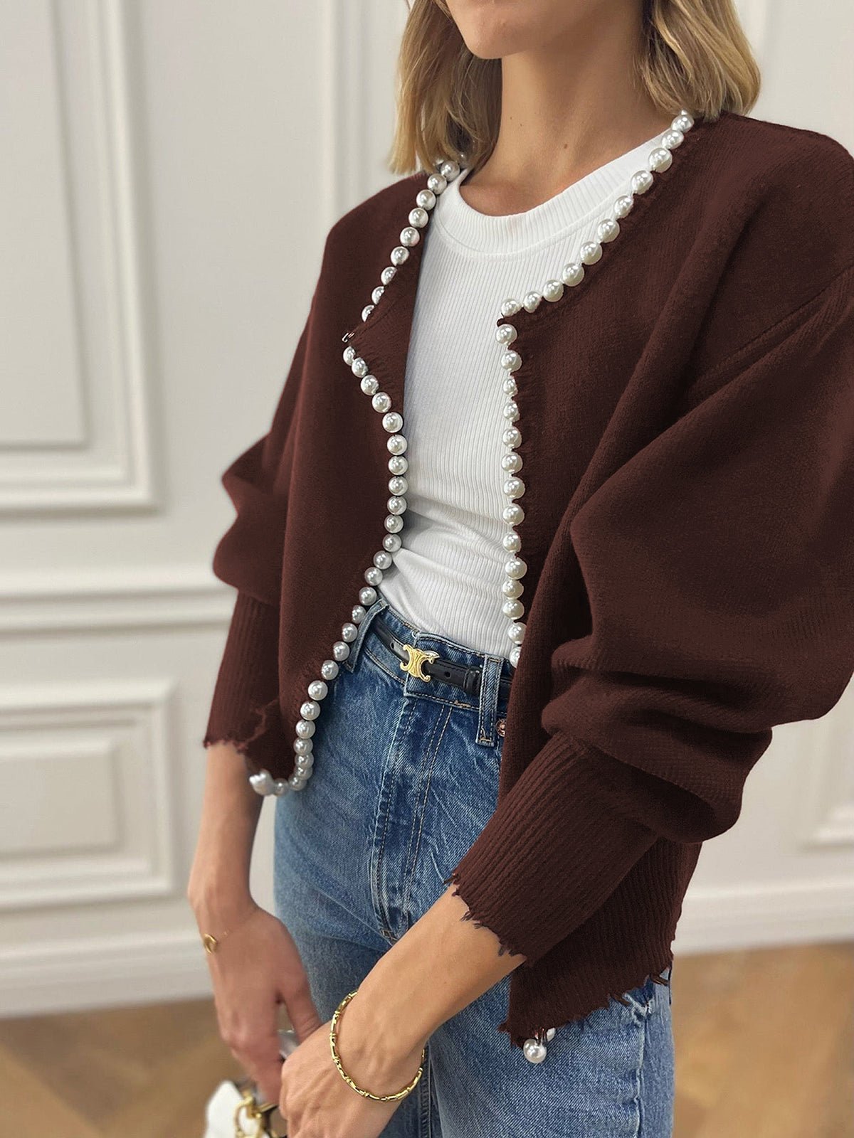 Damenstrickjacke mit Perlenverzierung | PERLEA