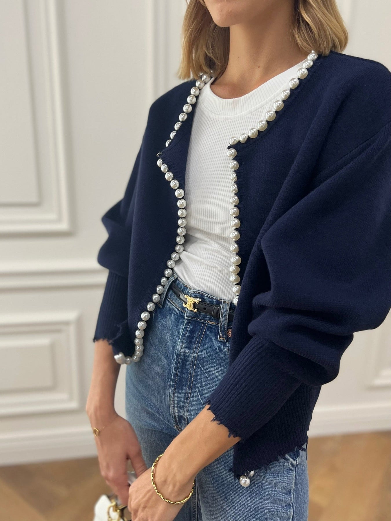 Damenstrickjacke mit Perlenverzierung | PERLEA