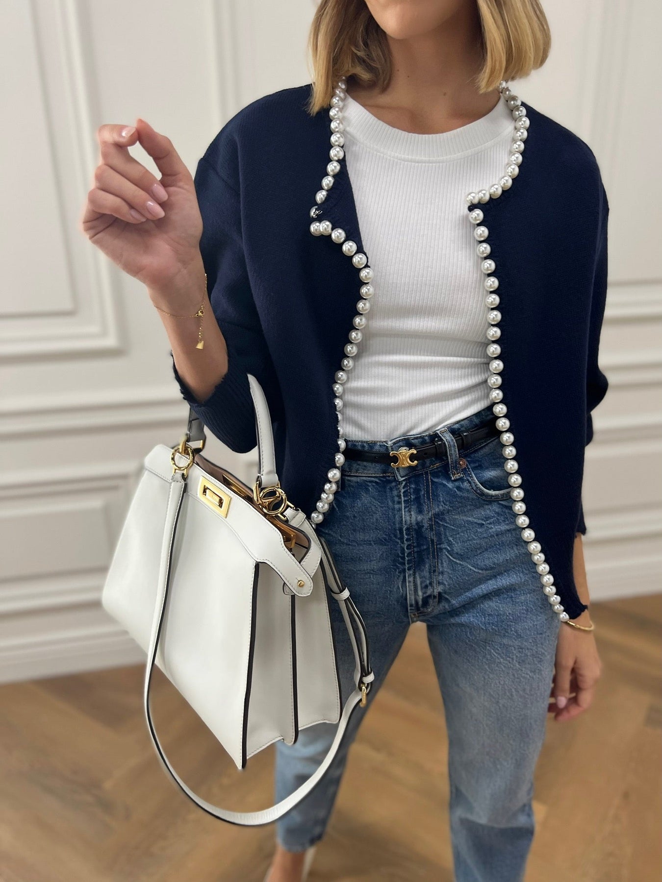Damenstrickjacke mit Perlenverzierung | PERLEA
