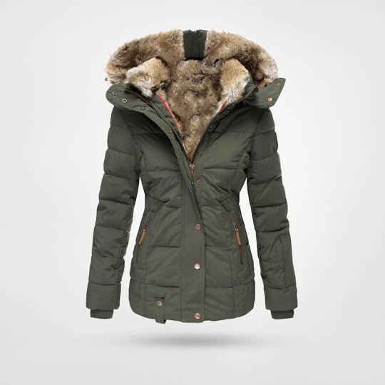 Damen Daunenjacke mit Kapuze, gefüttert mit Kunstpelz | WINTERLUX