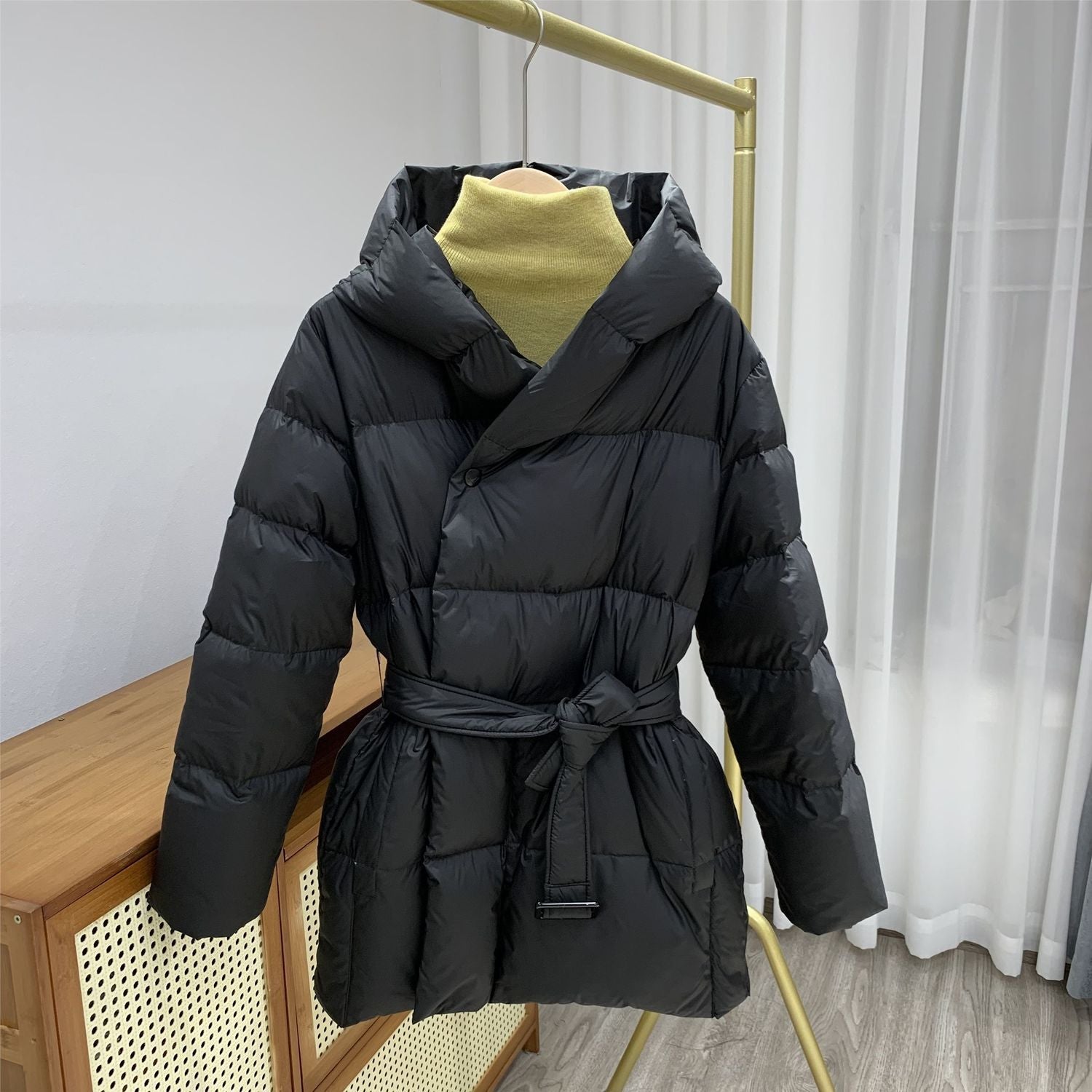 Damen Steppjacke Mid-Lang Mit Gürtel Und Kapuze | COZYWINTER™