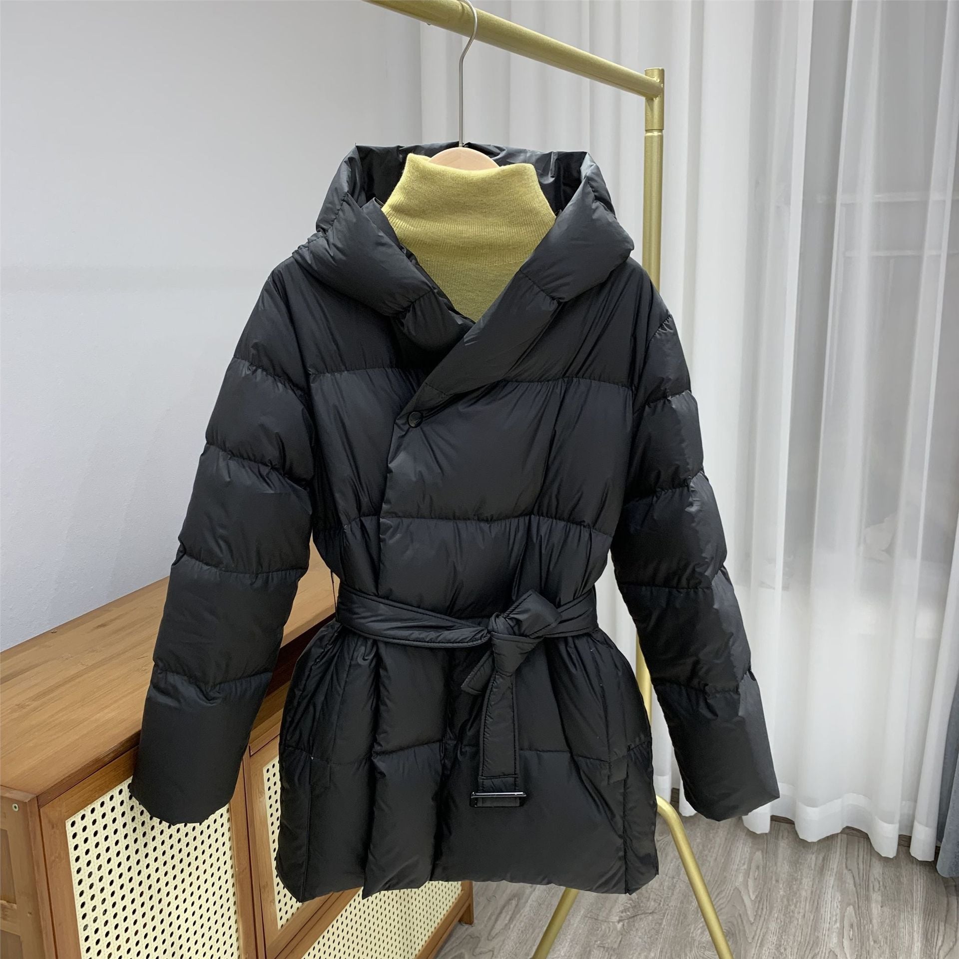 Damen Steppjacke Mid-Lang Mit Gürtel Und Kapuze | COZYWINTER™