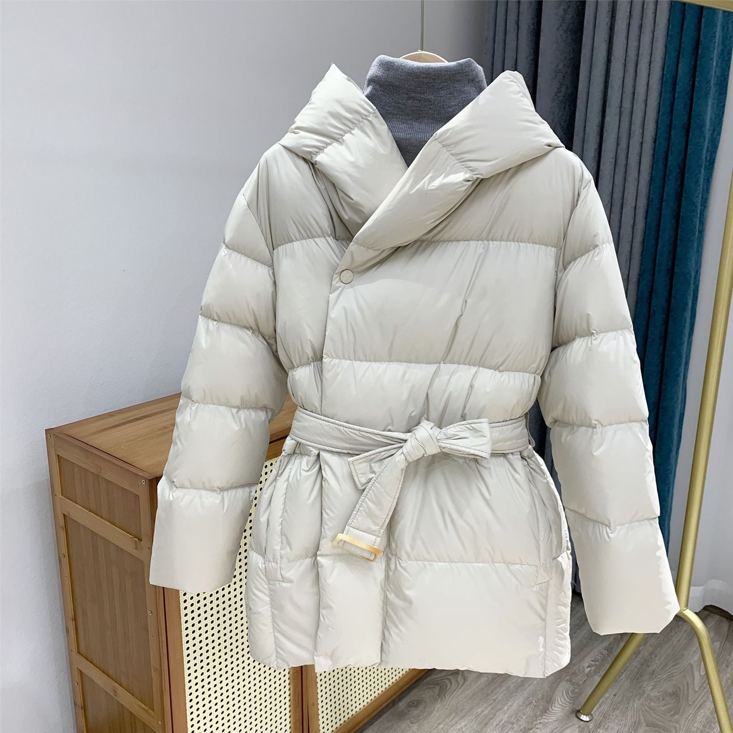 Damen Steppjacke Mid-Lang Mit Gürtel Und Kapuze | COZYWINTER™