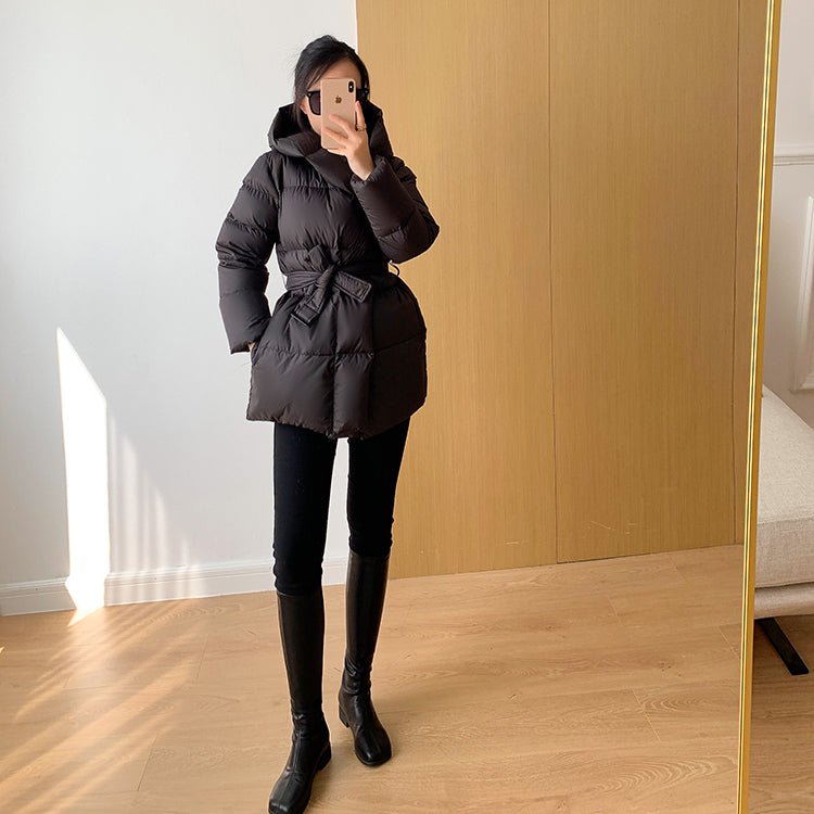 Damen Steppjacke Mid-Lang Mit Gürtel Und Kapuze | COZYWINTER™