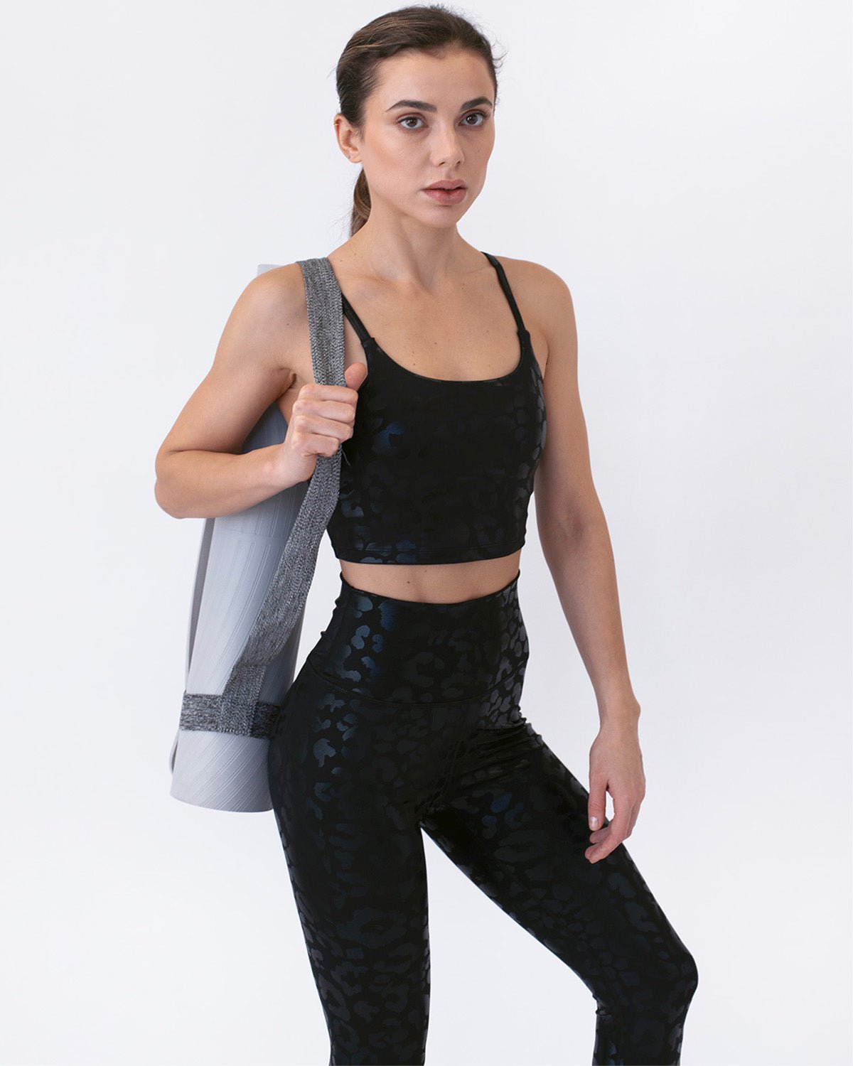 Leggings Schwarz Leopard Pilates Damen | CAMILLA