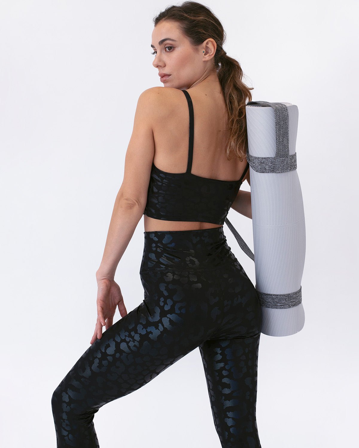Leggings Schwarz Leopard Pilates Damen | CAMILLA