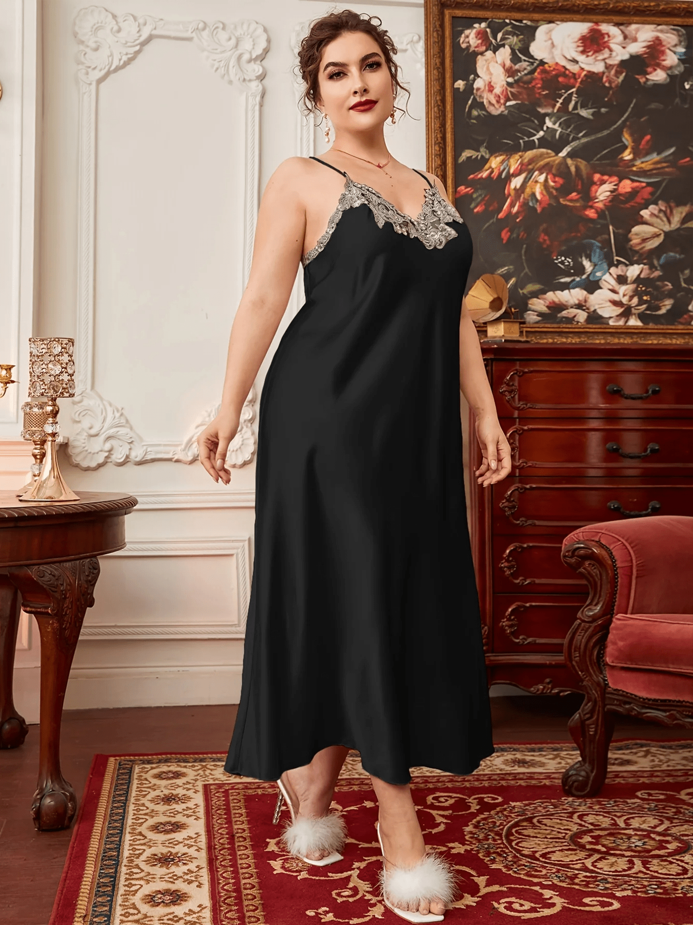 Lange Satin-Negligee Große Größe | SATINELLE™