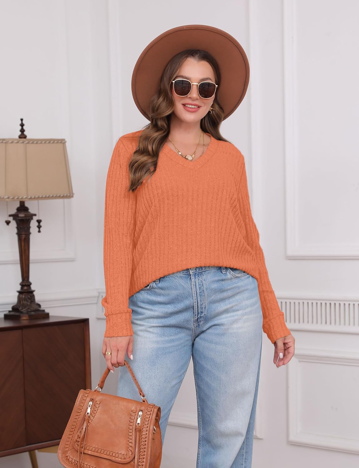Pullover mit V-Ausschnitt und Rippenstruktur für Damen | COSYKNIT™