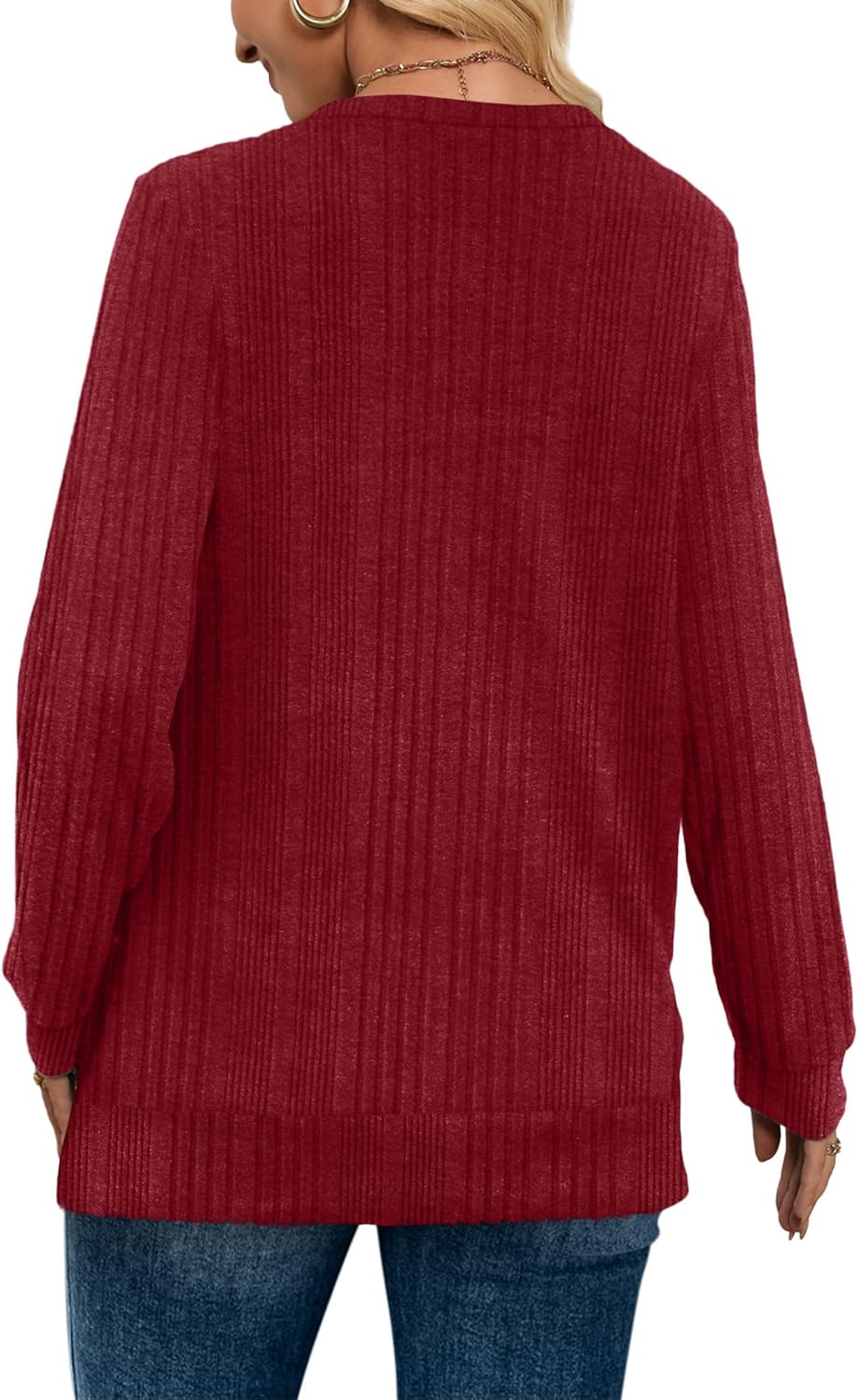 Pullover mit V-Ausschnitt und Rippenstruktur für Damen | COSYKNIT™
