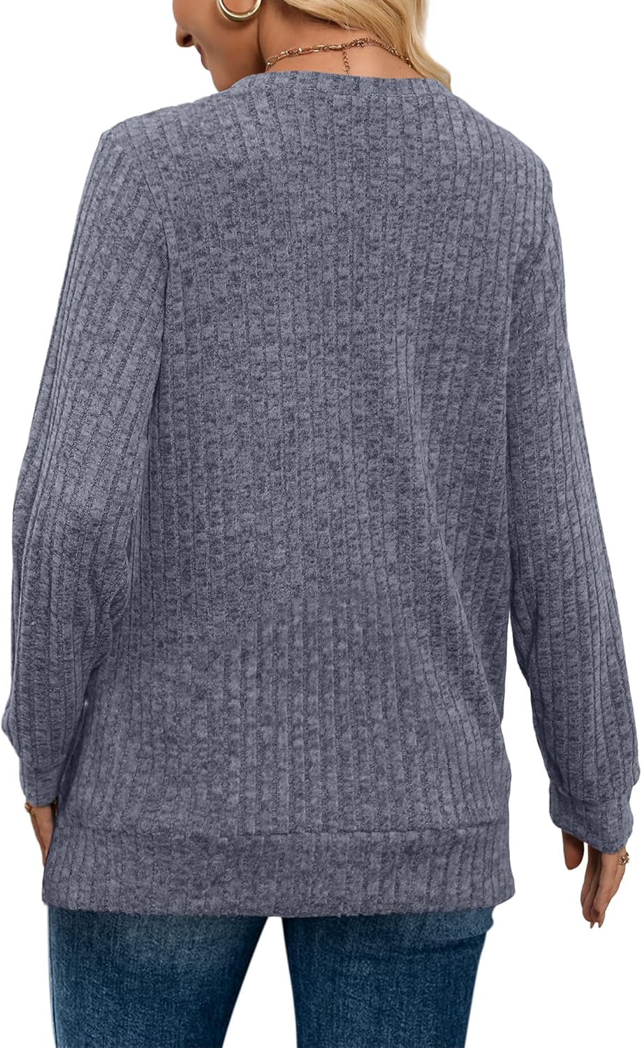 Pullover mit V-Ausschnitt und Rippenstruktur für Damen | COSYKNIT™