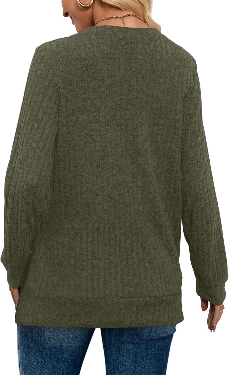 Pullover mit V-Ausschnitt und Rippenstruktur für Damen | COSYKNIT™