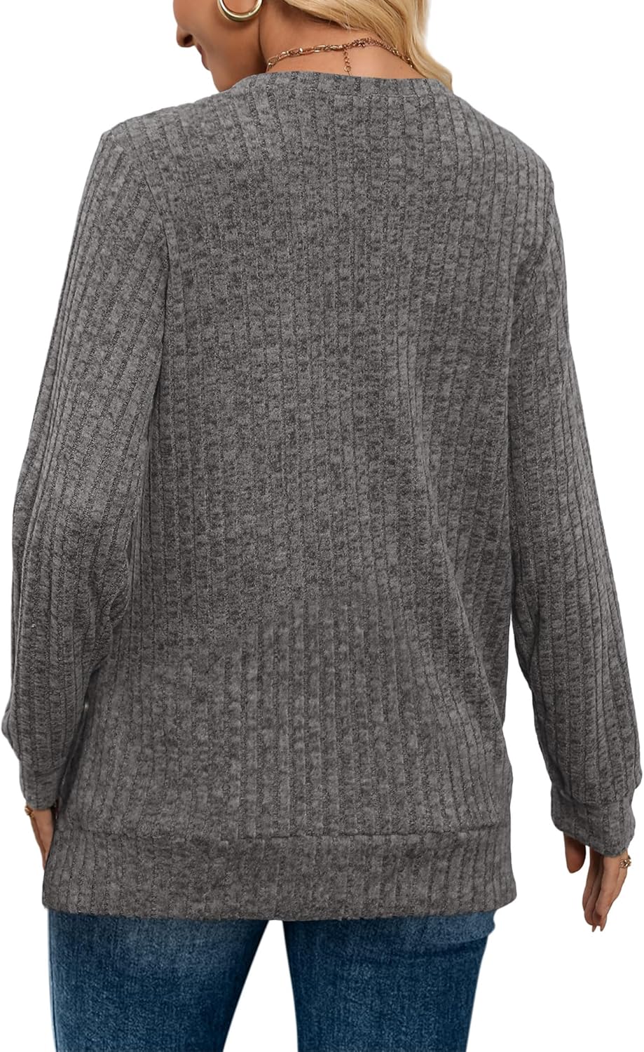 Pullover mit V-Ausschnitt und Rippenstruktur für Damen | COSYKNIT™
