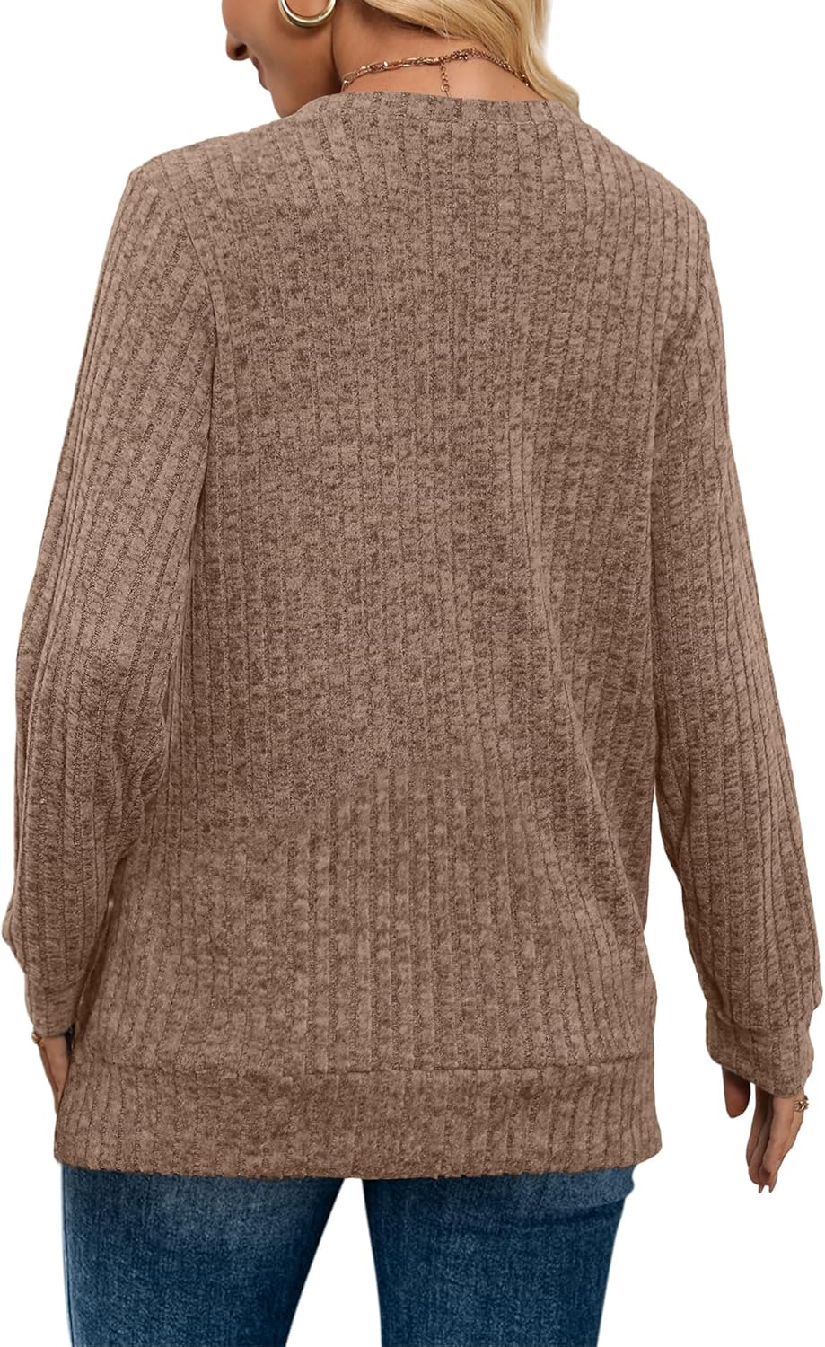 Pullover mit V-Ausschnitt und Rippenstruktur für Damen | COSYKNIT™