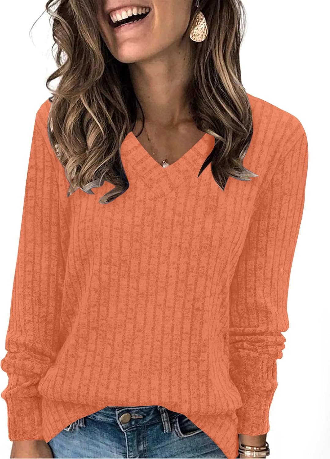 Pullover mit V-Ausschnitt und Rippenstruktur für Damen | COSYKNIT™