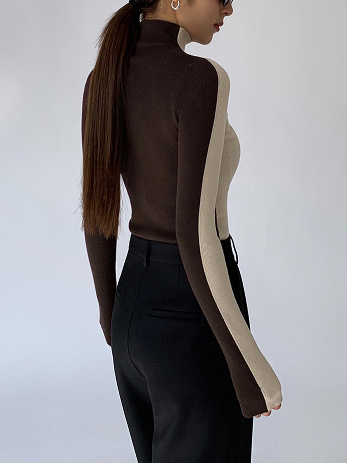 Damen Zweifarbiger Pullover mit langen Ärmeln | TWOTONEKNIT™