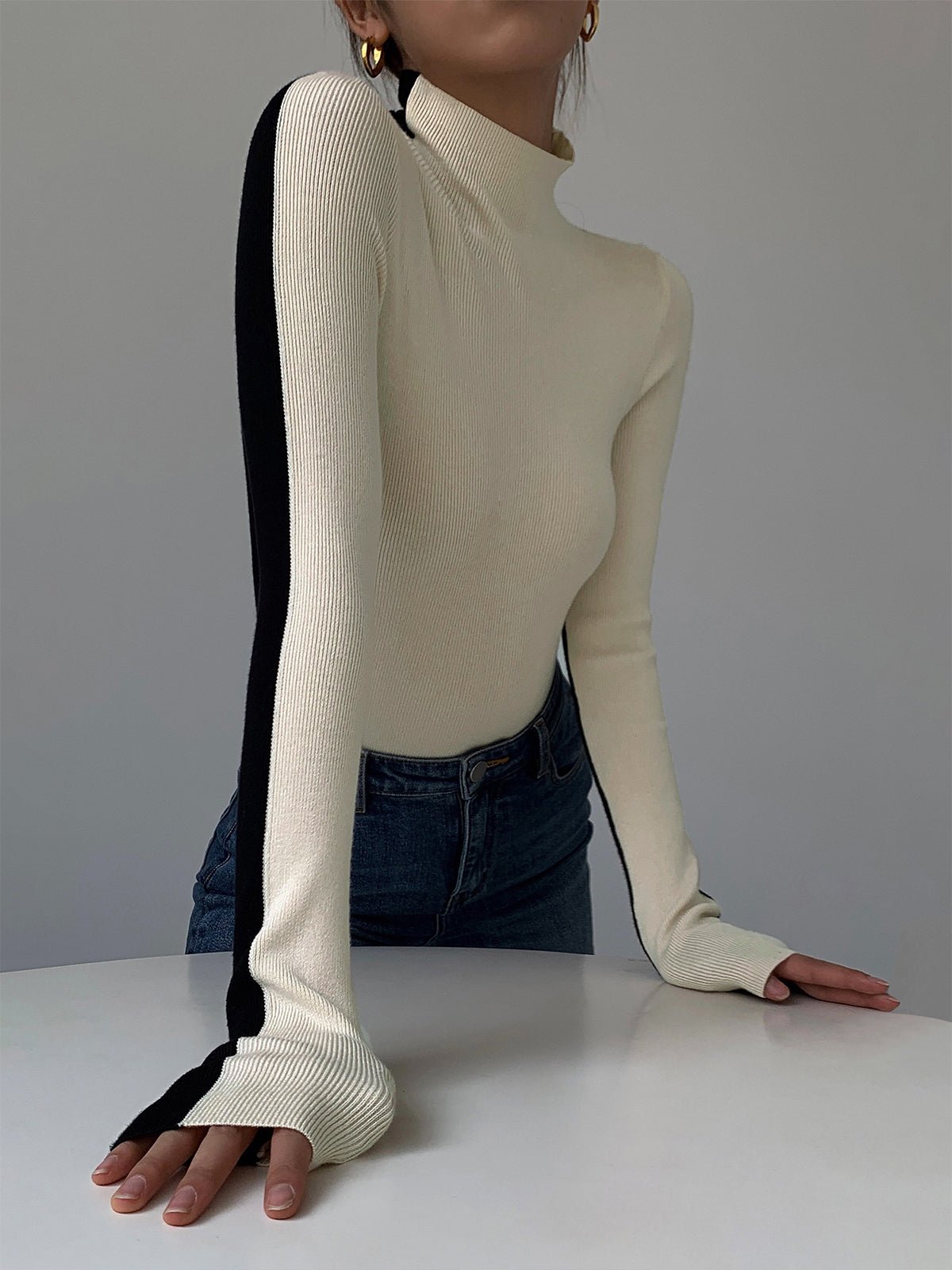 Damen Zweifarbiger Pullover mit langen Ärmeln | TWOTONEKNIT™