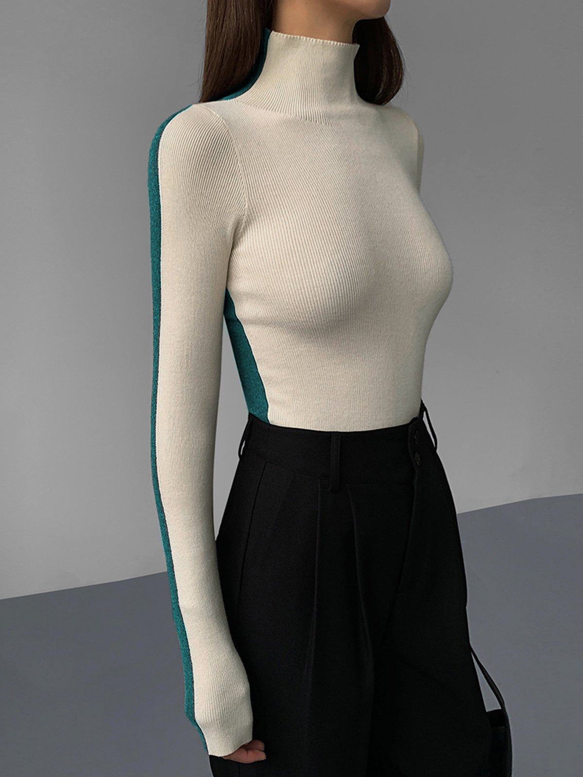 Damen Zweifarbiger Pullover mit langen Ärmeln | TWOTONEKNIT™