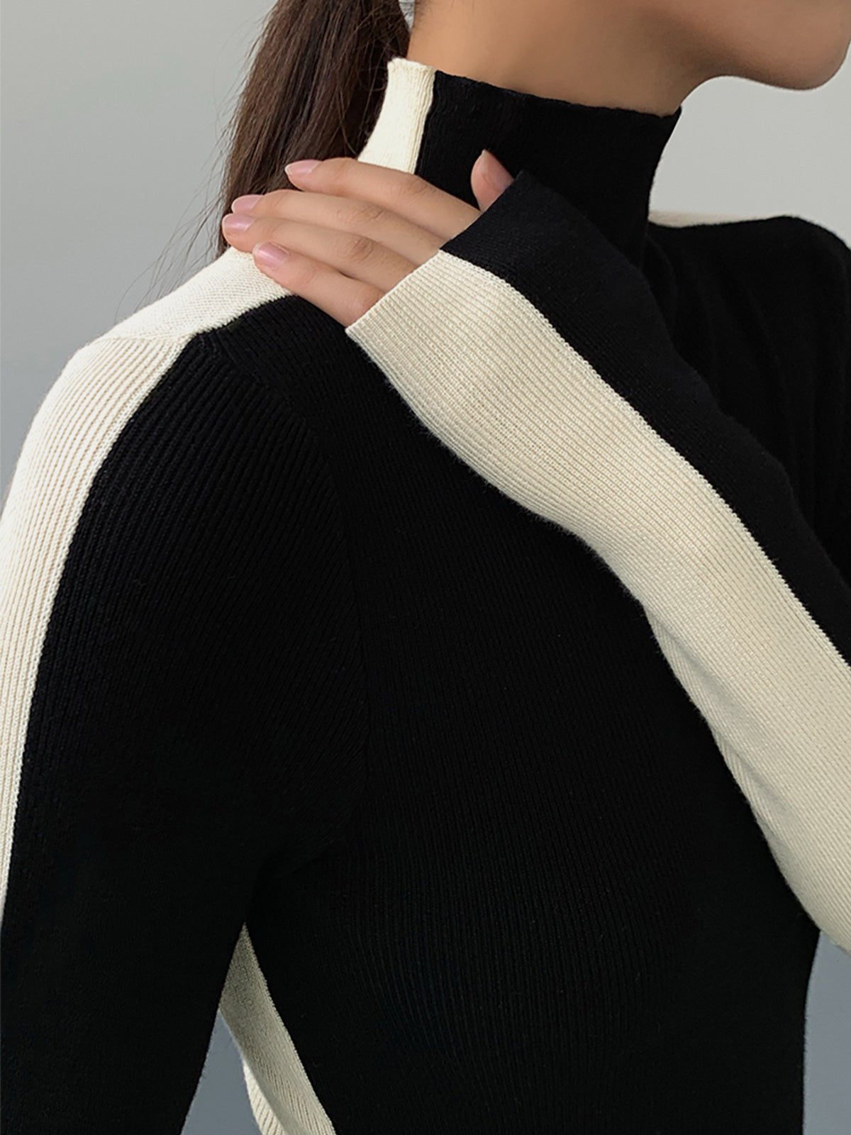 Damen Zweifarbiger Pullover mit langen Ärmeln | TWOTONEKNIT™