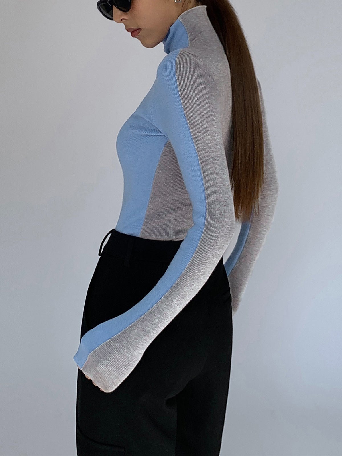 Damen Zweifarbiger Pullover mit langen Ärmeln | TWOTONEKNIT™