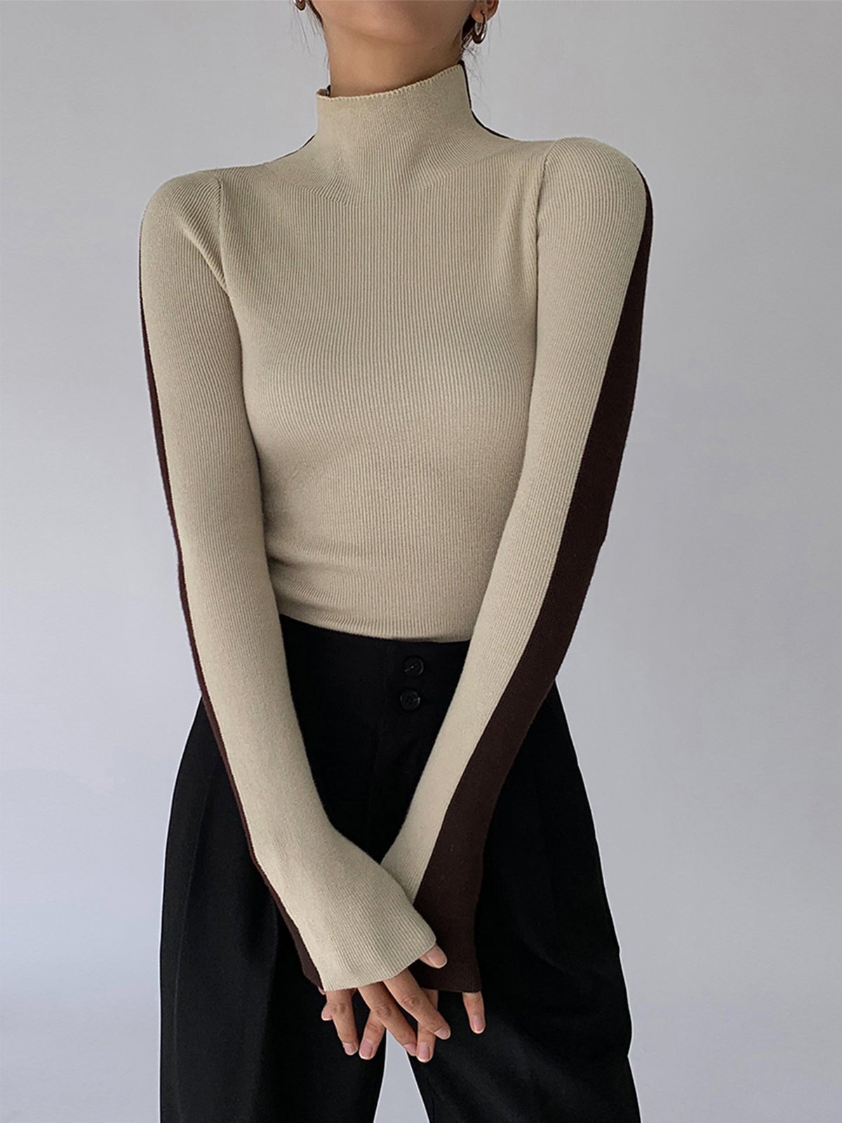Damen Zweifarbiger Pullover mit langen Ärmeln | TWOTONEKNIT™