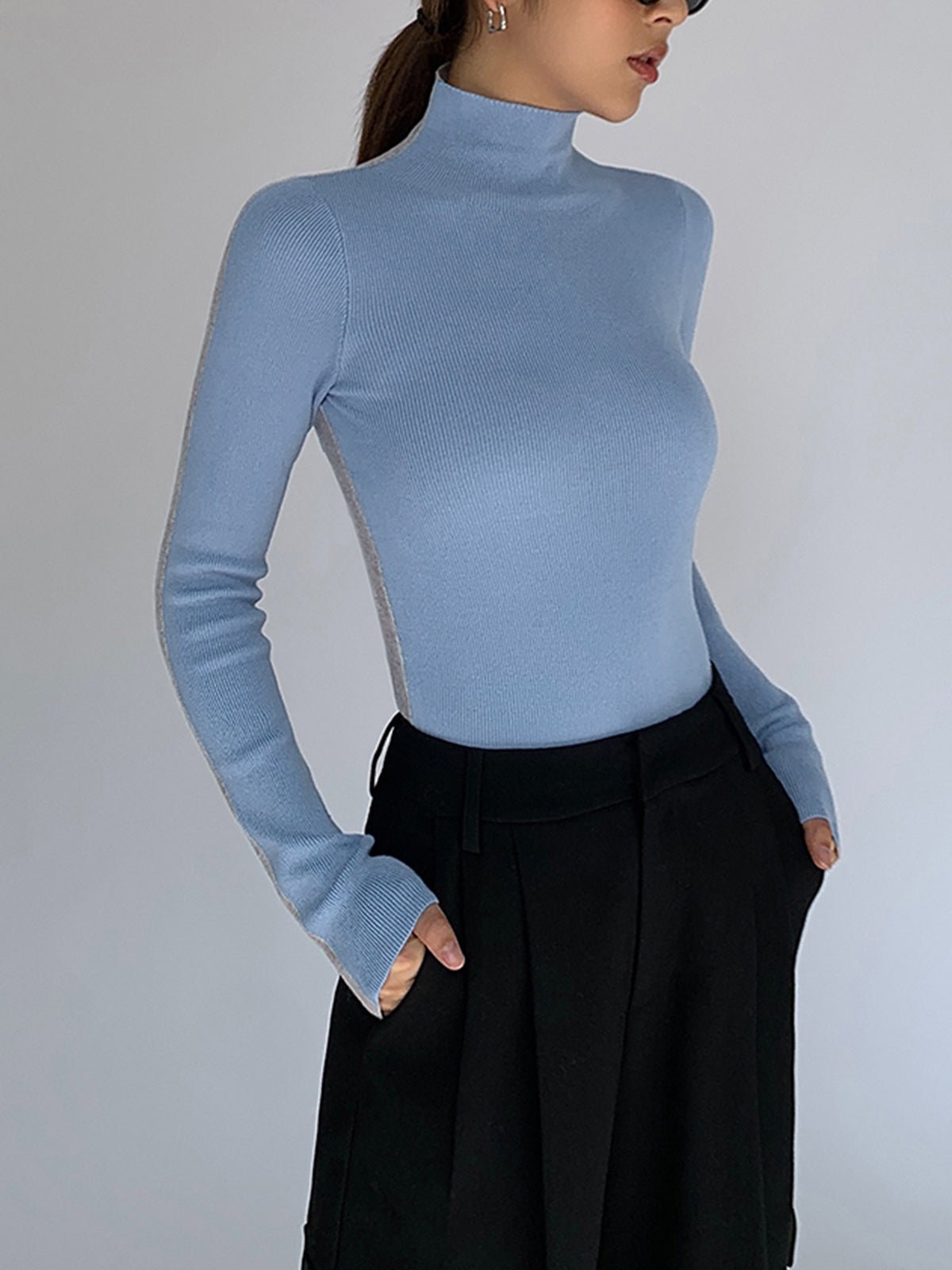Damen Zweifarbiger Pullover mit langen Ärmeln | TWOTONEKNIT™