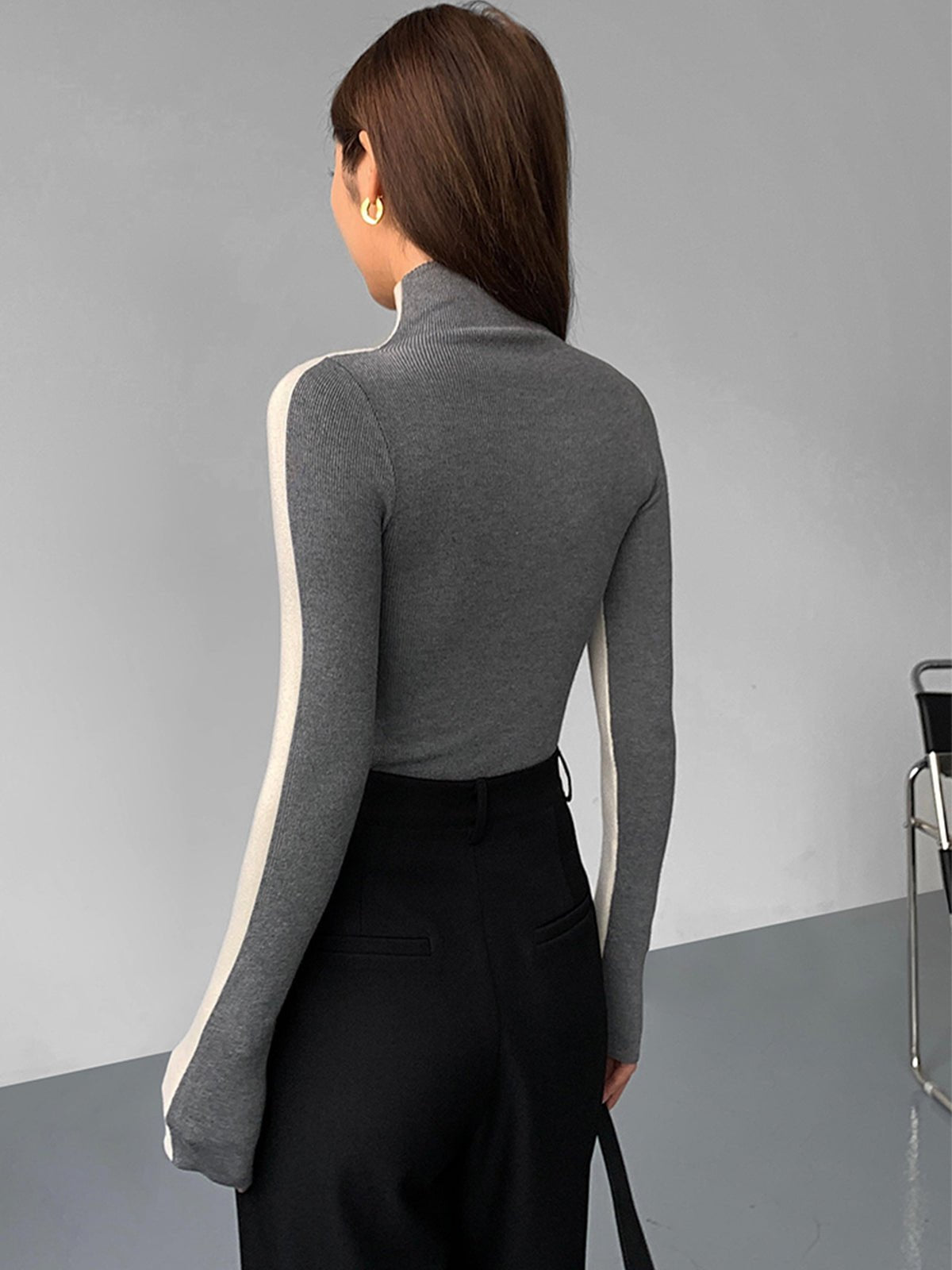 Damen Zweifarbiger Pullover mit langen Ärmeln | TWOTONEKNIT™