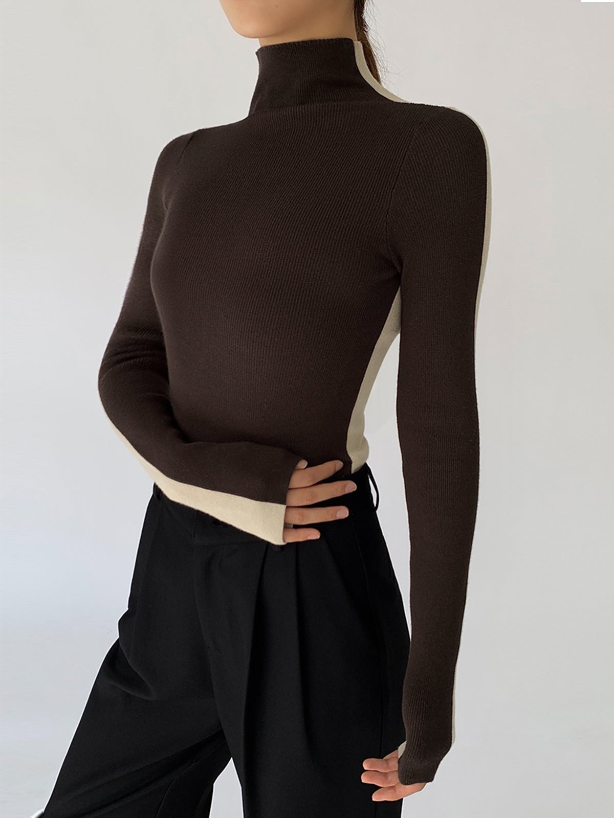 Damen Zweifarbiger Pullover mit langen Ärmeln | TWOTONEKNIT™