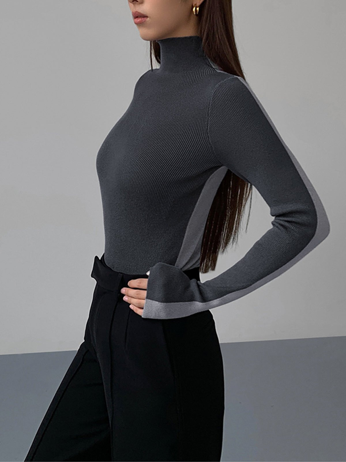 Damen Zweifarbiger Pullover mit langen Ärmeln | TWOTONEKNIT™