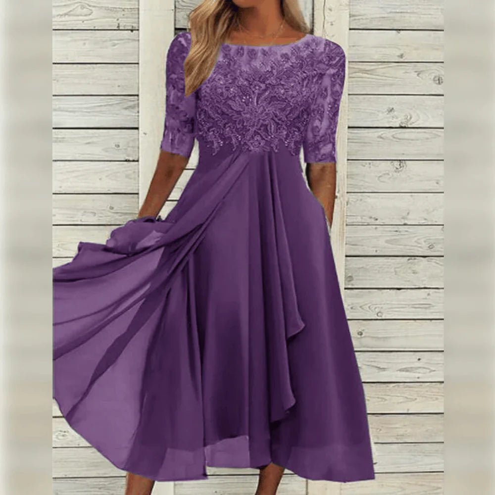 Elegantes Damenkleid mit kurzen Ärmeln | SELEZIA