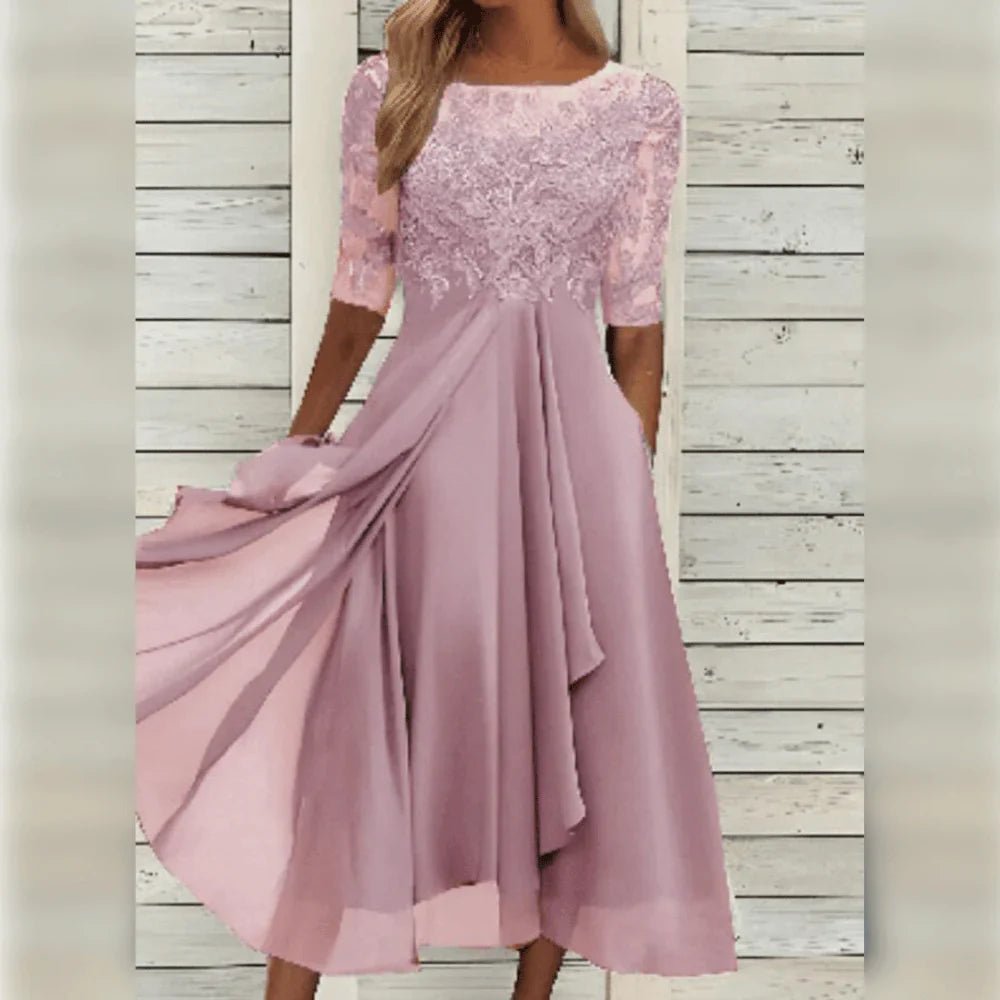 Elegantes Damenkleid mit kurzen Ärmeln | SELEZIA