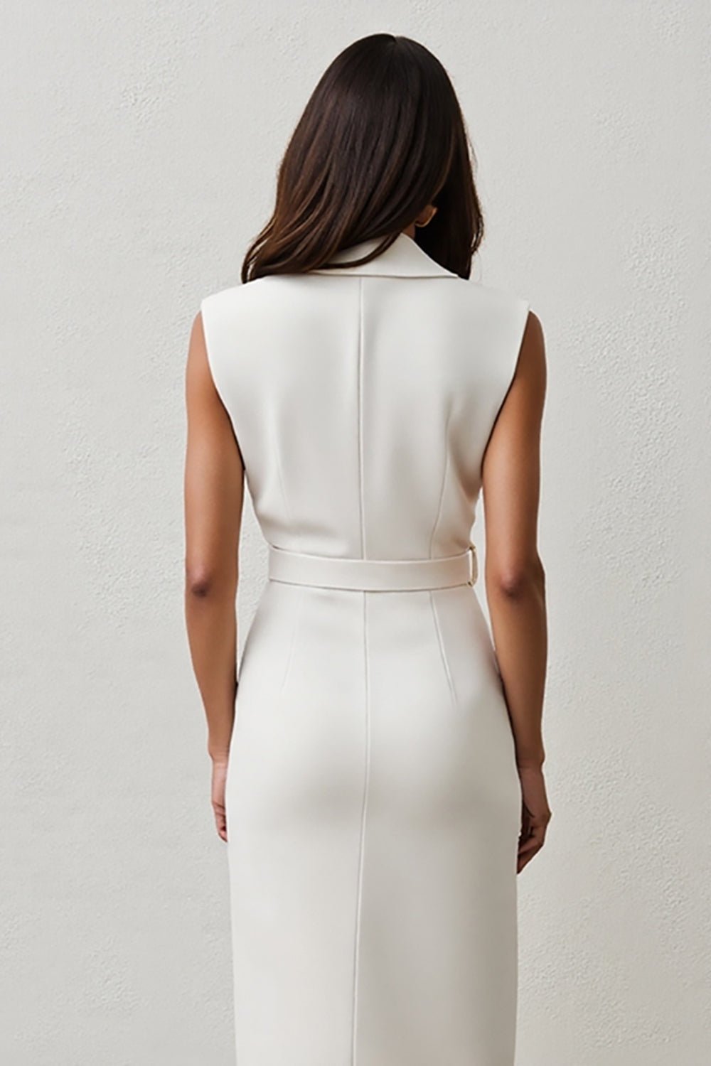 Robe Midi Blanche de Travail avec Revers Cranté et Ceinture | CÉLINE - MYLES Boutique