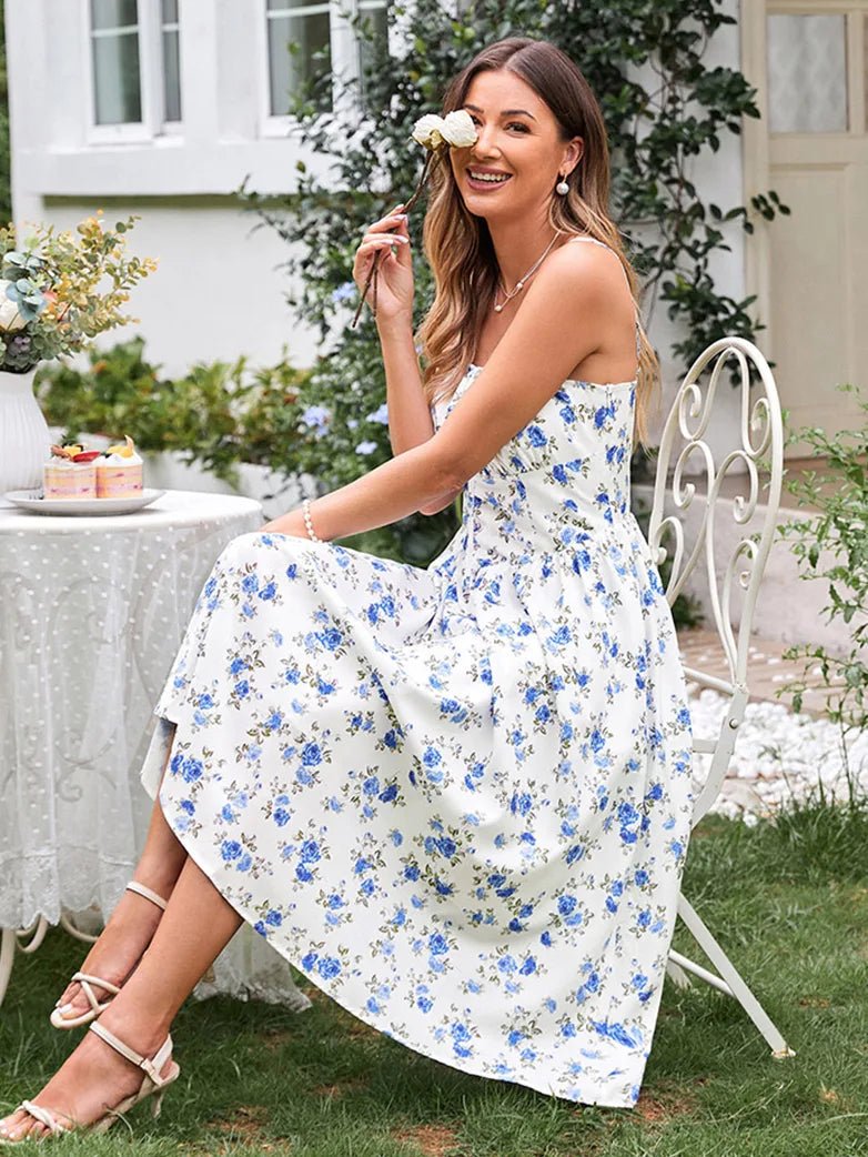 Midikleid im Boho-Stil mit Blumenmuster und Taschen | MARCELINE
