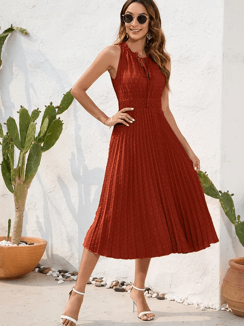 Robe Midi Élégante Plissée à Col Halter | SHERYL - MYLES Boutique