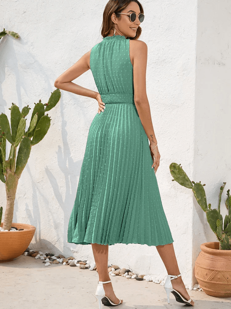 Robe Midi Élégante Plissée à Col Halter | SHERYL - MYLES Boutique