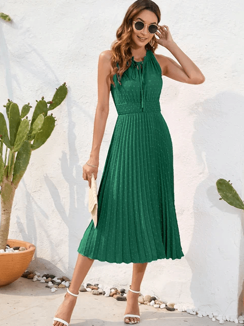 Robe Midi Élégante Plissée à Col Halter | SHERYL - MYLES Boutique
