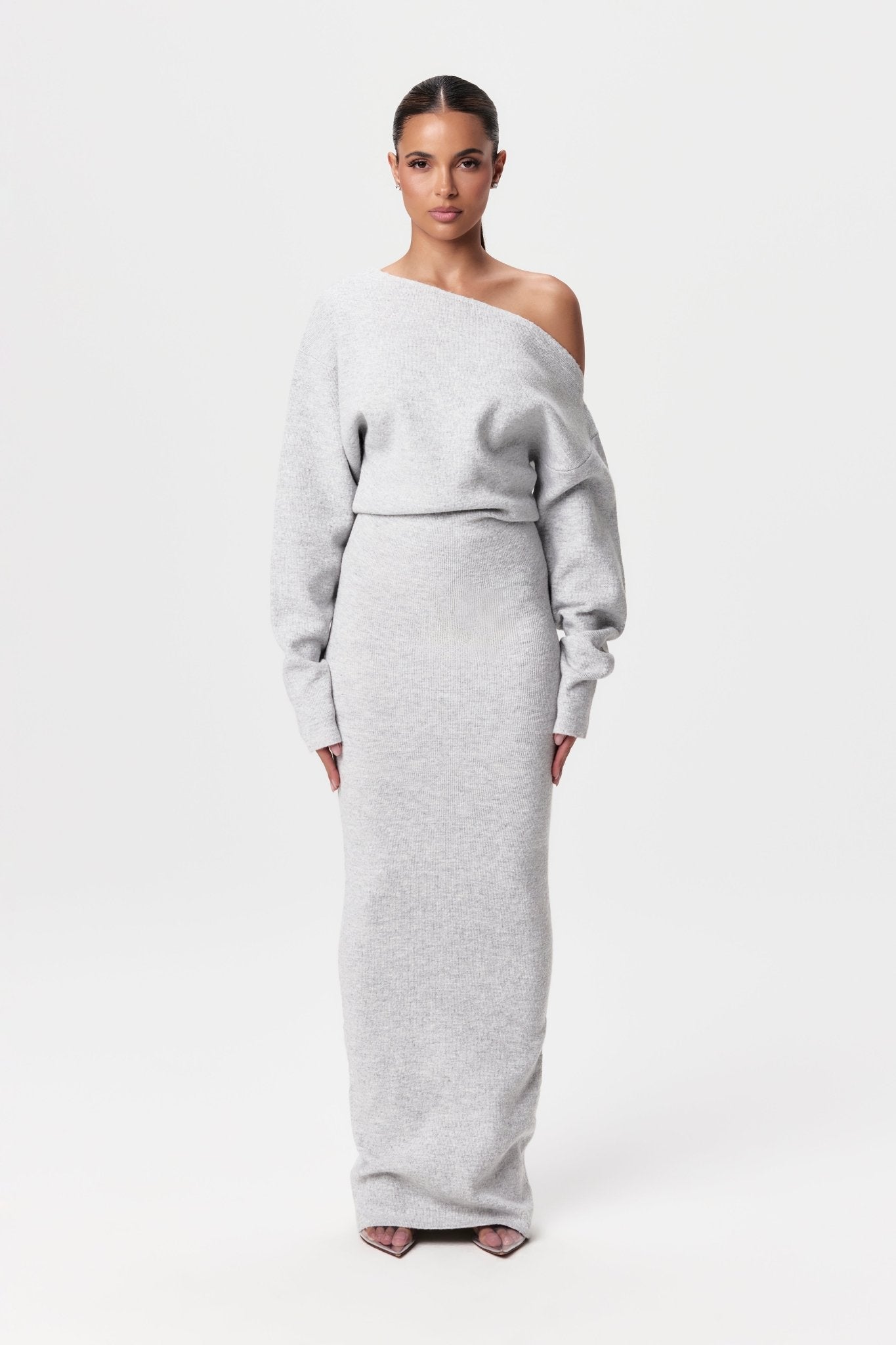 Modernes Schulterfreies Strickkleid | EMMA