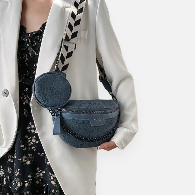 Gürteltasche aus Leder mit Blumenmuster, Schulterriemen und Geldbörse | LUCY