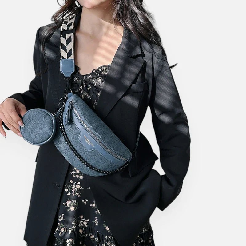 Gürteltasche aus Leder mit Blumenmuster, Schulterriemen und Geldbörse | LUCY