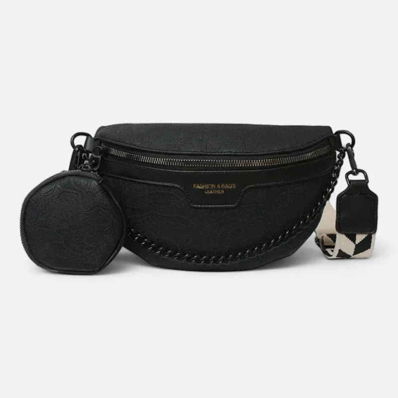 Gürteltasche aus Leder mit Blumenmuster, Schulterriemen und Geldbörse | LUCY