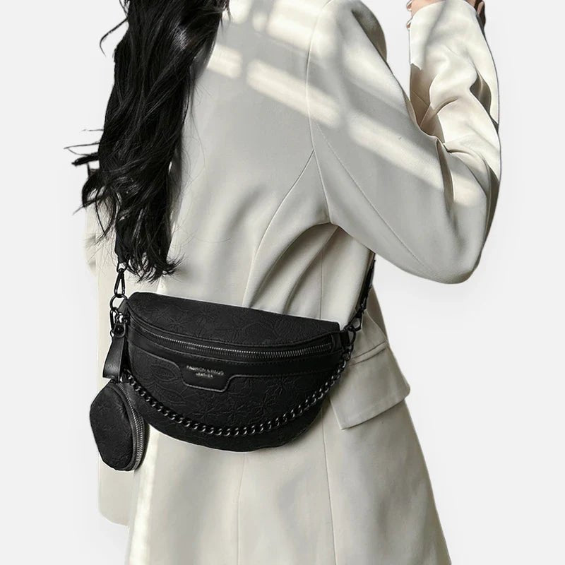 Gürteltasche aus Leder mit Blumenmuster, Schulterriemen und Geldbörse | LUCY