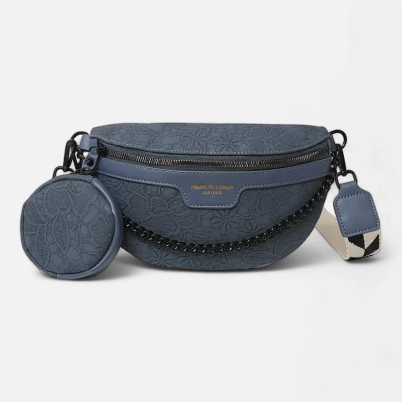 Gürteltasche aus Leder mit Blumenmuster, Schulterriemen und Geldbörse | LUCY