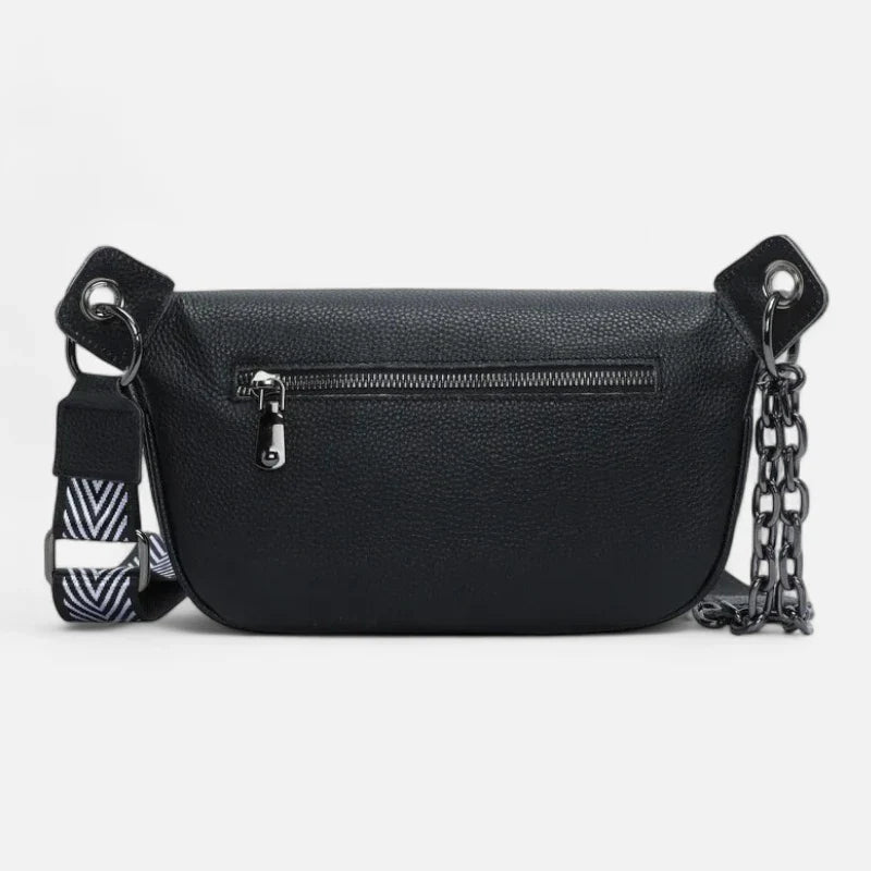 Damen Gürteltasche aus schwarzem Leder mit elegantem Schulterriemen | ADENIA