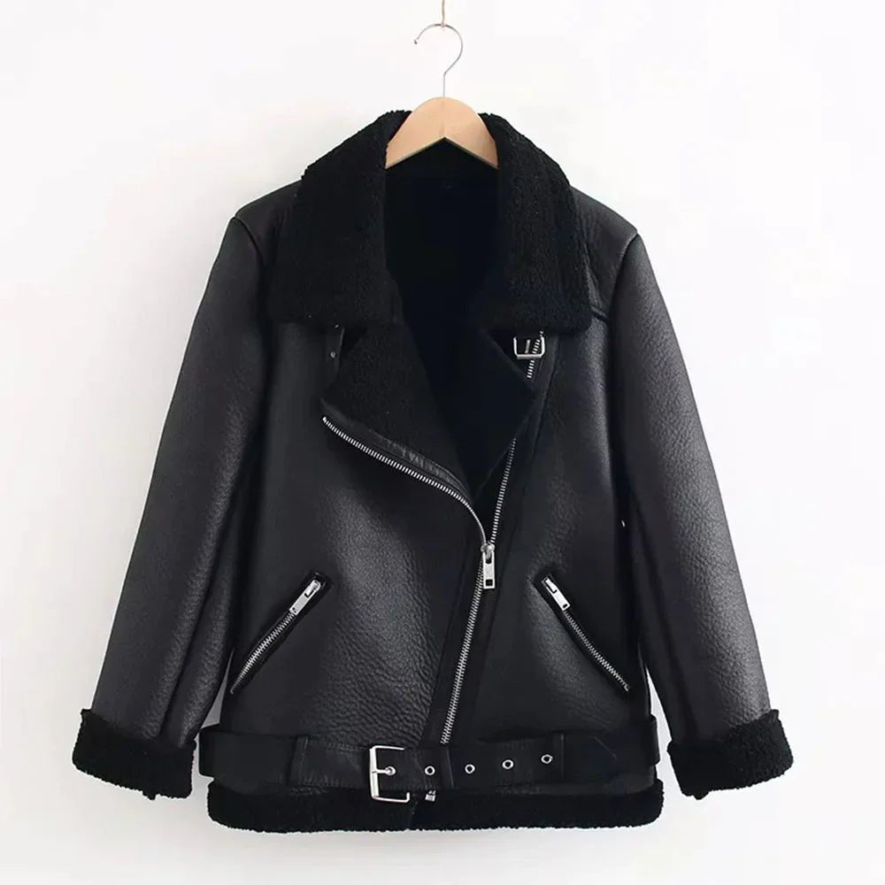 Damen Fliegerjacke Gefüttert Kunstleder | WARMFLY