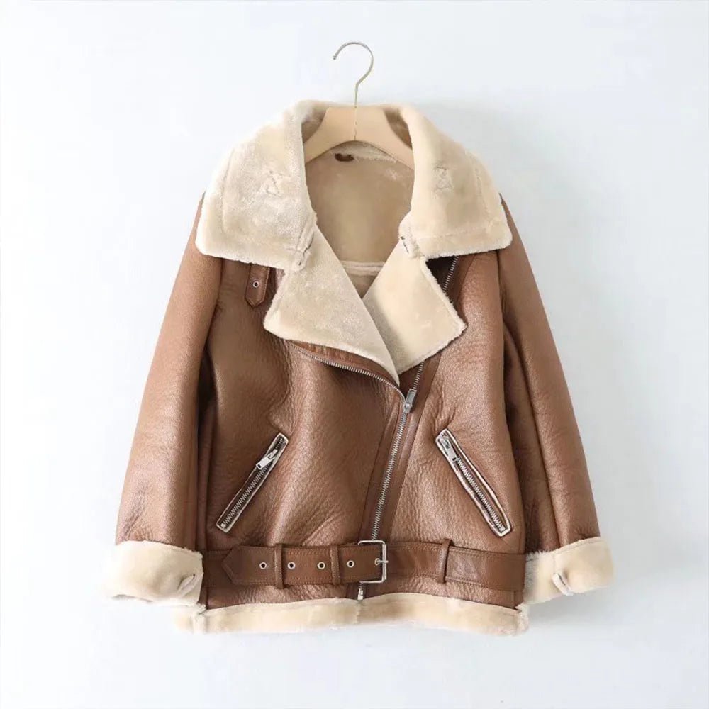 Damen Fliegerjacke Gefüttert Kunstleder | WARMFLY
