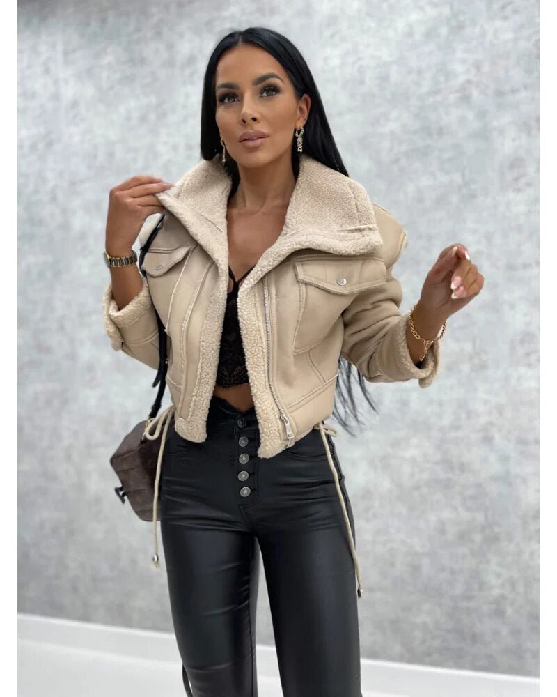 Kurze Jacke aus Kunstleder für Damen | JAMYA™