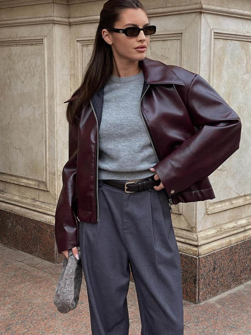 Reißverschluss-Lederjacke für Damen | ICONIC™