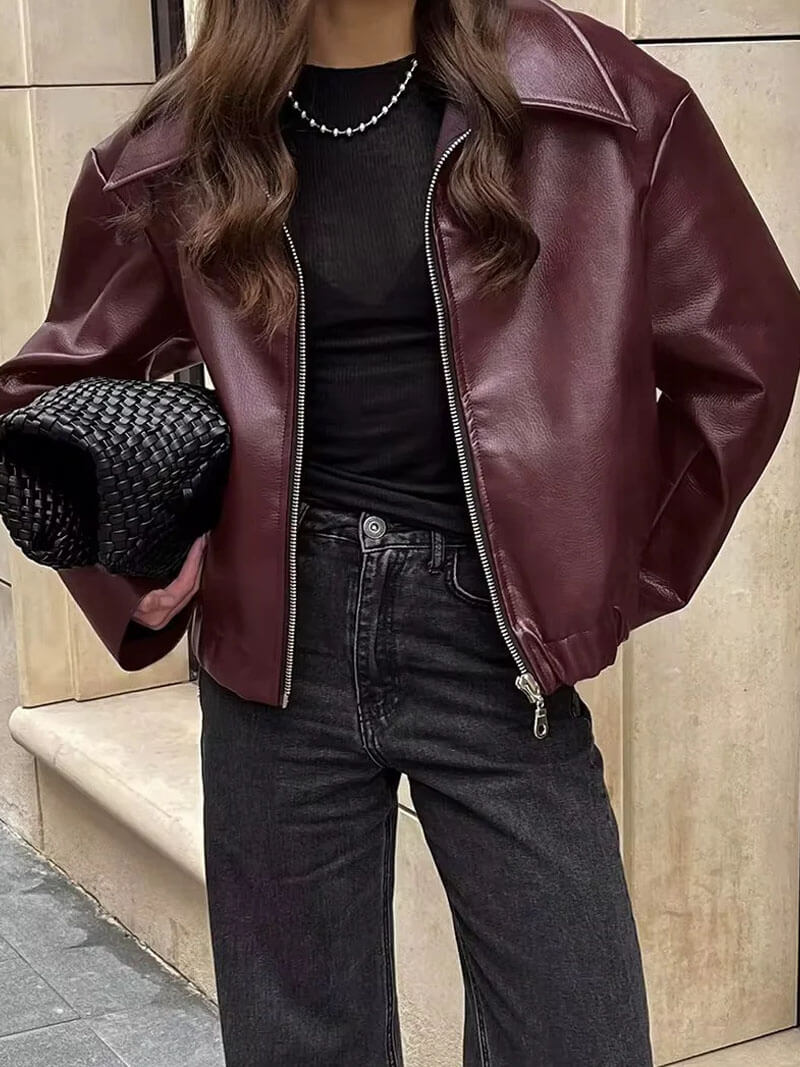 Reißverschluss-Lederjacke für Damen | ICONIC™