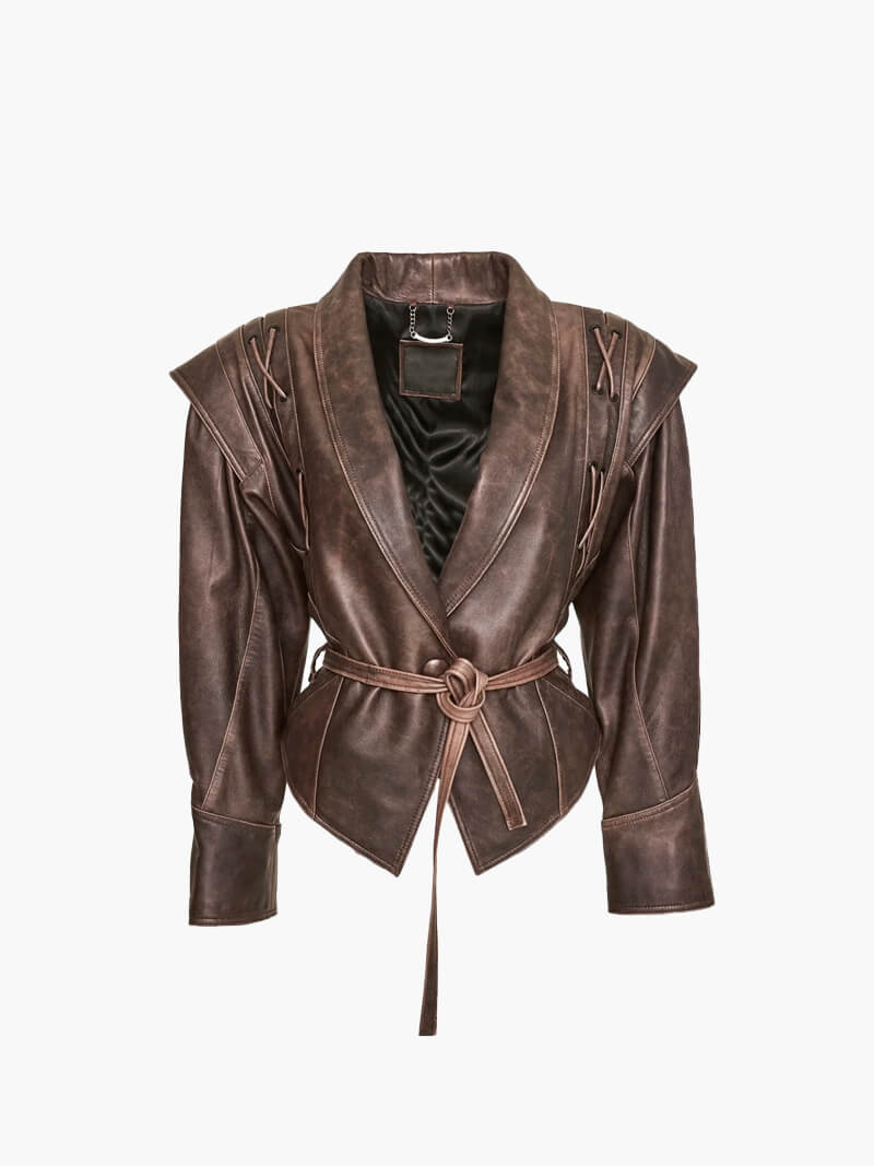 Kunstlederjacke mit Gürtel für Damen | GLAMIA™