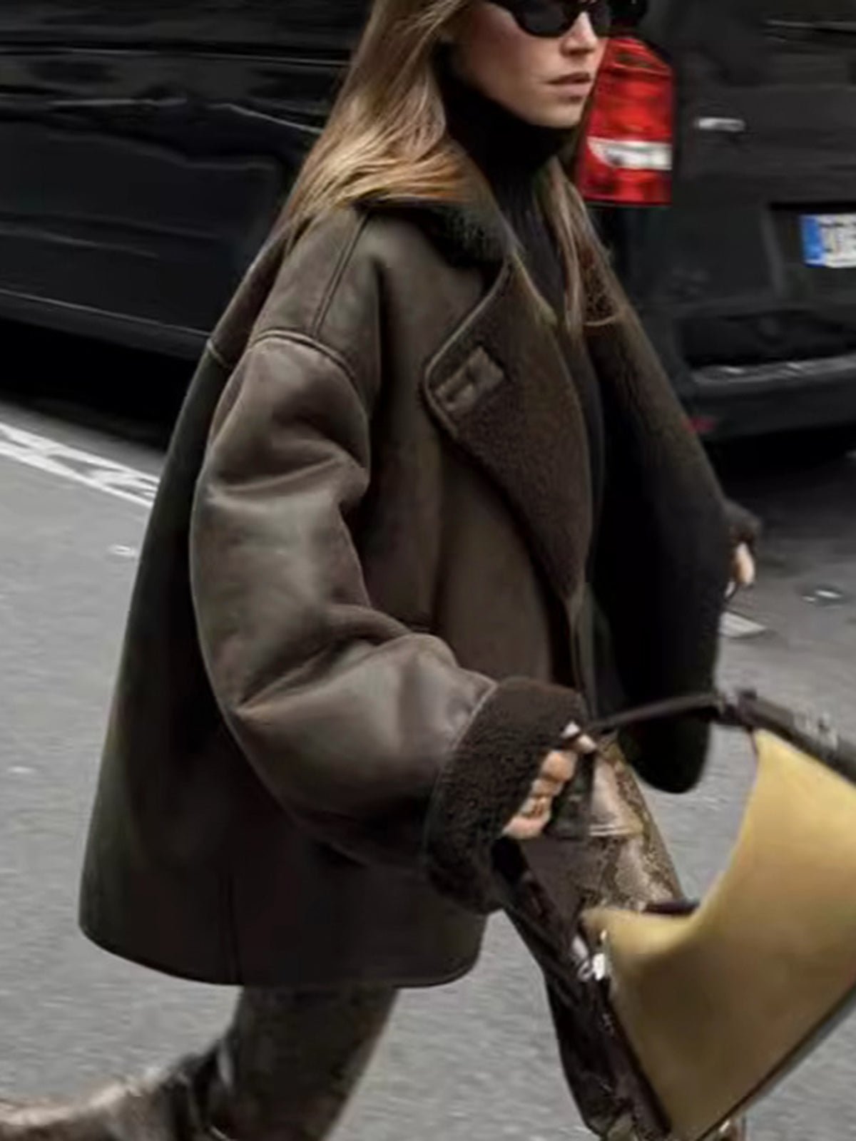 Oversize Kunstlederjacke mit Fleece-Futter | WARMCLASSIC™