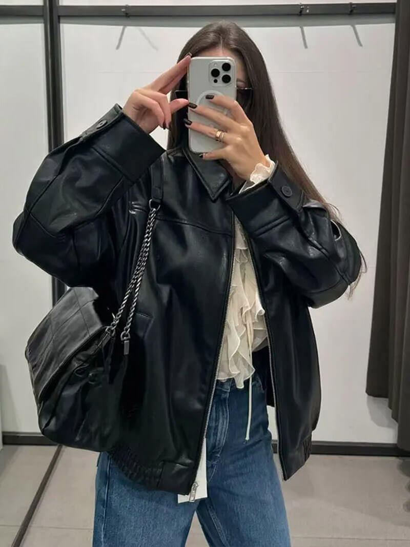 Jacke aus Kunstleder mit Reißverschluss für Damen | FALLIN™